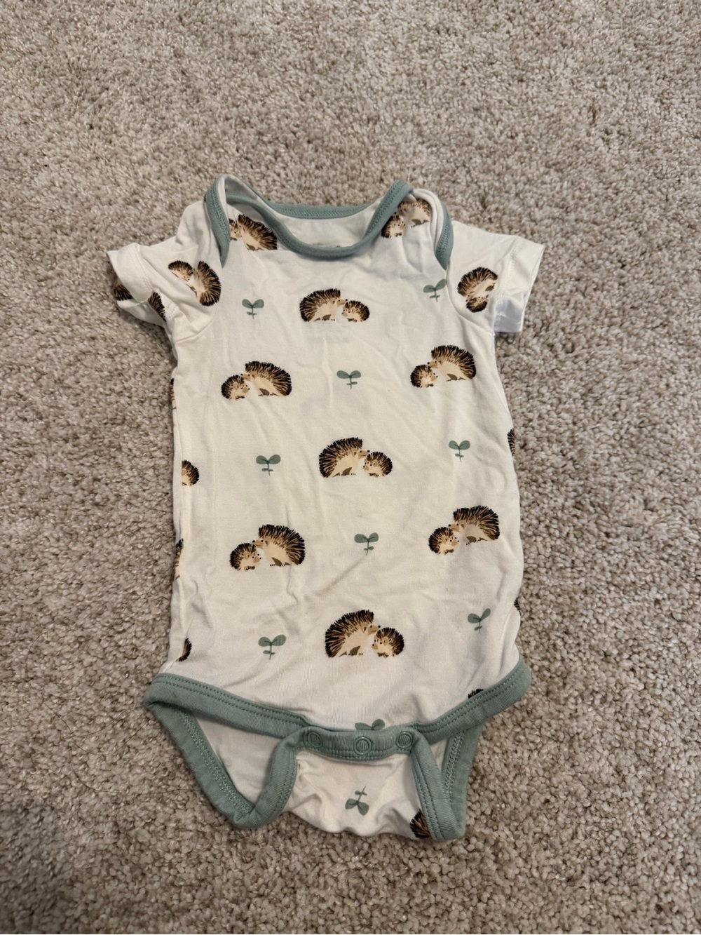 Kyte BABY Cream Hedgehog-Print One-Piece with Sage Trim